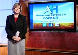 C-SPAN executive v.p., Susan Swain, shown hosting a C-SPAN 3 “American History TV” program.