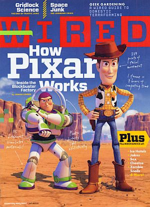 In 1998, Newhouse gained full control of “Wired” magazine, which focuses on a range of science & technology issues, often with stories in the life style and cultural realms, here featuring Pixar, June  2010. Click for copy.