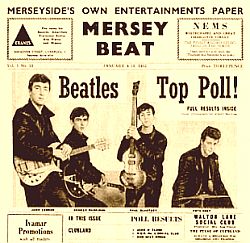 Top half of U.K. “Mersey Beat” front page, January 1962. Copyright, Bill Harry.
