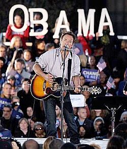 Bruce Springsteen performing at an Obama campaign rally in Cleveland, Ohio, 2008.