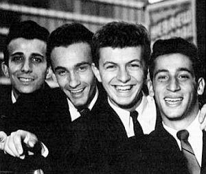 1959: From left: Carlo Mastrangelo, Freddie Milano, Dion DiMucci, Angelo D'Aleo – Dion & The Belmonts.