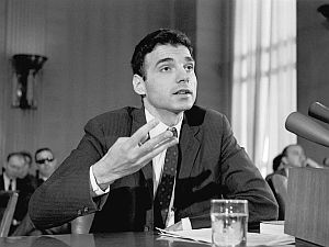 Ralph Nader testifying at U.S. Senate hearing, 1966.
