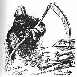 Automobile pollution became a major concern in the late 1960s, and a topic for political cartoonists, illustrated by this sample from the “Washington Star” newspaper. 