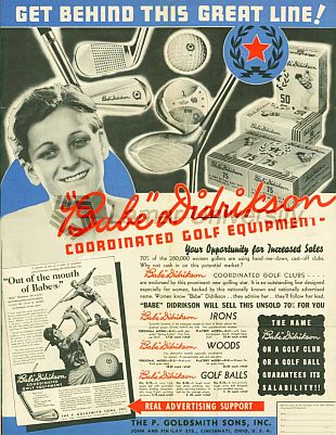 1930s: Goldsmith & Sons sales literature touting "Babe Didrikson Coordinated Golf Equipment."