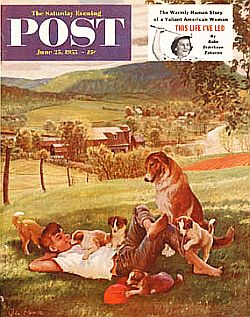 Saturday Evening Post of June 25, 1955, with cover inset (upper r.) announcing excerpt of Babe Didrikson’s book, “This Life I’ve Led.” 