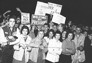 Welcoming Fort Worth residents await late night arrival of President Kennedy at Carswell AFB, 21 Nov. 1963.
