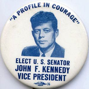 1956 campaign button – part of the hastily-assembled material used to boost JFK for the VP slot at the DNC.
