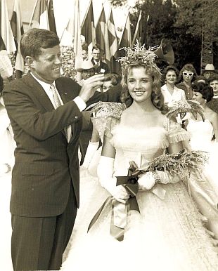 On October 16th, 1959 in Crowley, LA, at the Int’l Rice Festival, Senator Kennedy did the honors of crowning the new Rice Queen, Judith Ann Haydel. E. Reggie Archive.