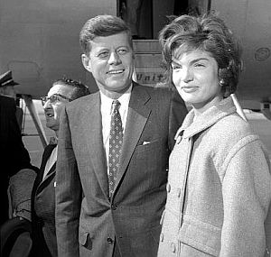 March 6, 1959: JFK, 41, and Jacqueline Kennedy, 29, arriving at airport, Salt Lake City, Utah.  Deseret News.