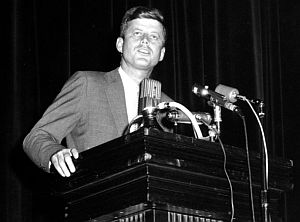 Nov. 2, 1959: Senator Kennedy giving an address at the University of California at Los Angeles (UCLA), CA.