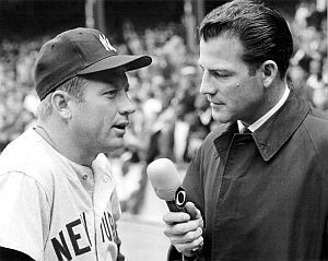 As a CBS sportscaster, Frank Gifford landed some notable interviews, here with Mickey Mantle in 1966.