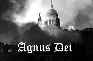 1941 photograph of St. Paul’s Cathedral in London during WWII blitz bombing; an image used with You Tube videos airing Samuel Barber’s “Agnus Dei.” Click for digital music.