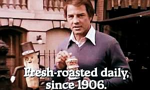 Screenshot from a Planters Nuts TV ad featuring Frank Gifford.