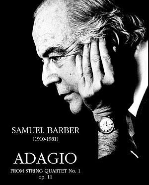 Samuel Barber, in later years, in sheet music cover photo for his Adagio from String Quartet No. 1. Click for digital.