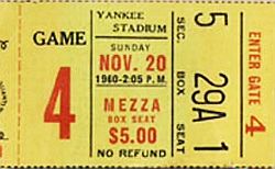 Ticket stub: NYGiants - Phila. Eagles football game of Nov 20, 1960, Yankee Stadium.