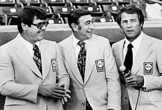 1975 “Monday Night Football” broadcast team: from left, Alex Karras, Howard Cosell, and Frank Gifford.