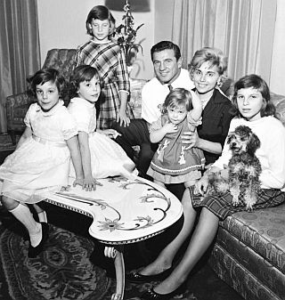 Nov 1962: Chuck Bednarik with family in Abington, PA. From left, twins Carol and Pamela 7, Donna 9, Jacquelyn 20 mos., wife Emma, and Charlene 12.  AP photo.