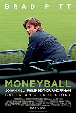 Movie poster for “Moneyball” featuring Brad Pitt as Oakland A’s Billy Beane. Click for DVD or video.
