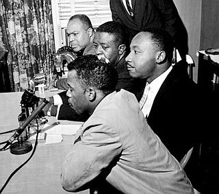 May 23, 1961: Civil rights leaders John Lewis, Martin Luther King Jr., Rev. Ralph Abernathy and James Farmer  announcing that Freedom Rides would continue.