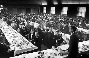 JFK addressing a breakfast or luncheon gathering in Wisconsin prior to that state’s April 5th, 1960 primary.