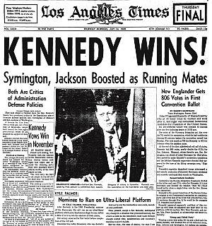July 14th, 1960: Los Angeles Times banner news head-line announcing JFK’s nomination victory at the DNC.