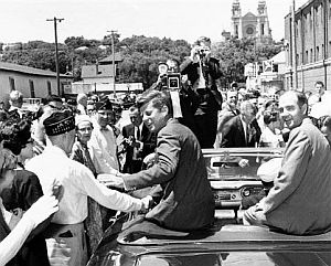 June 19, 1960:  U.S. Rep. George McGovern, right, joins JFK on the campaign trail in Sioux Falls, S.D. 