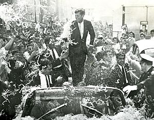 Nov 1, 1960: JFK in blizzard of confetti in downtown Los Angeles during motorcade up Broadway, where it took more than 1 hour to travel 20 blocks.  AP photo