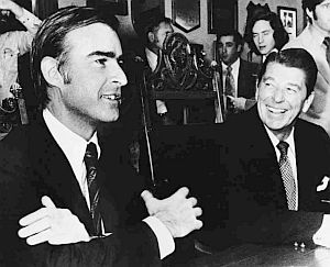 November 1974: California Governor-elect Jerry Brown meeting with outgoing Governor Ronald Reagan.