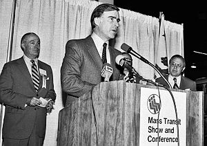 1979: California Governor Jerry Brown speaking at a mass transit conference during his second term.