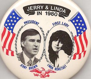 Campaign button touting “Jerry & Linda in 1980."
