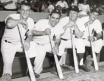 1960 New York Yankee All Stars, from left: Roger Maris, Yogi Berra, Mickey Mantle, and Bill “Moose” Skowron.