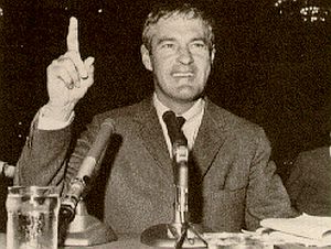 Timothy Leary giving Senate testimony, 1966.