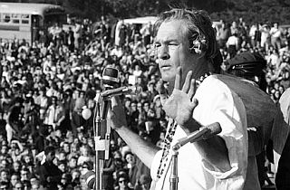 Timothy Leary addressing the assembled thousands at Golden Gate Park, San Francisco, January 14th 1967. 