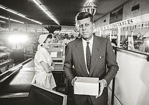 "Superman in The Supermarket":  JFK visits a West Virginia grocery store in April 1960.  Photo by Hank Walker from the Taschen book. 