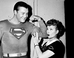 Nov 1956: Lucy with Superman (George Reeves) who starred in his own 1950s series, “The Adventures of Superman.”