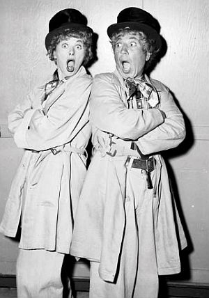 Lucy and Harpo Marx clowning during the 1950s. Harpo appeared in May 1955 episode of “I Love Lucy.”