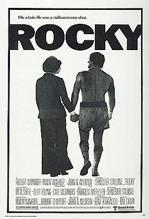 Movie poster of Adrian and Rocky after he has lost the fight, but won the love of his life. Click for gallery-wrapped poster.