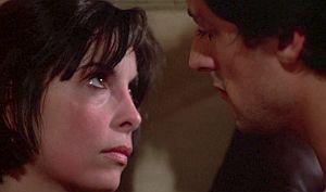Inside Rocky’s apartment, Adrian (Talia Shire) is appre-hensive, but eventually succumbs to Rocky’s advances. 