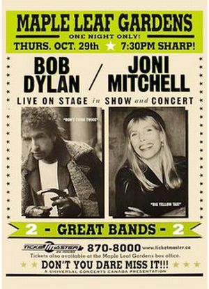 1998: Bob Dylan and Joni Mitchell concert at Maple Leaf Gardens, Toronto, Canada.