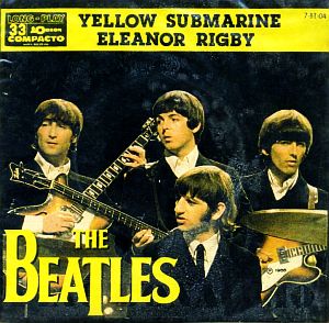 Cover art on the Beatles’ “Yellow Submarine / Eleanor Rigby single as released in Brazil.
