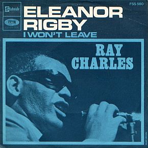 Cover of a 1968 Ray Charles single featuring his version of the Beatles’ “Eleanor Rigby” song. Click for Amazon MP3.