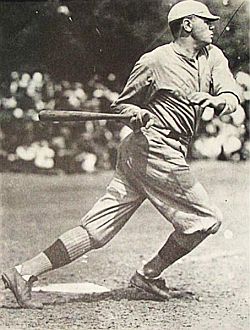 Young Babe Ruth in action with the Boston Red Sox. Click for story with more of his career statistics and the batting records he set.