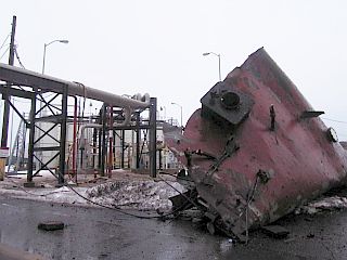 “Vehicle-size” piece of the exploding Bouchard Barge 125 that was hurled into the depot on February 21, 2003.