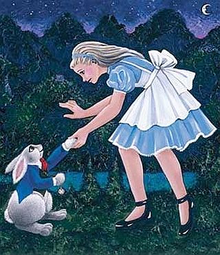 From one of Grace Slick’s Alice-in-Wonderland themed paintings, titled 'Trust,' giclee art on canvas, Area Arts, Santa Rosa, CA.