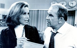 Mary Richards, who in later seasons of the show becomes a producer, in conversation with Lou Grant. 