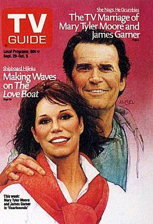 Sept 1984: TV Guide cover with Mary Tyler Moore & James Garner, featuring TV film “Heartsounds,” for which both were Emmy-nominated.