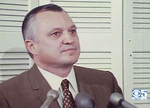 1969: U.S. Interior Secretary, Walter Hickel, as filmed by KPIX-TV Eyewitness News, San Francisco, at press conference, October 1962. Click for 2 minute clip.