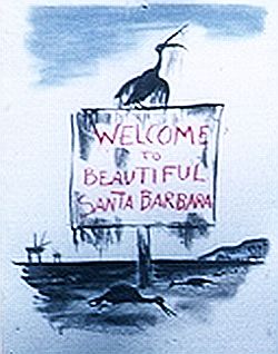 1969: Sample of the protest art appearing in Santa Barbara, California at the time of the spill.