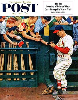 John Falter’s “Stan The Man,” Saturday Evening Post, May 1st, 1954.  Click for story on Falter’s art.