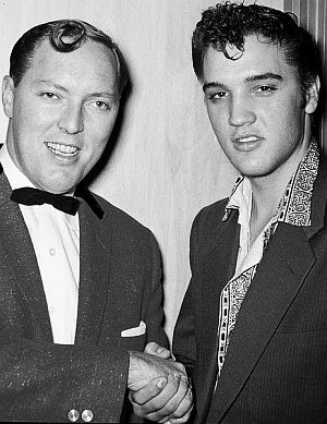 Oct 1955: Rock icons, Bill Haley and Elvis Presley, around the time of their first meeting.